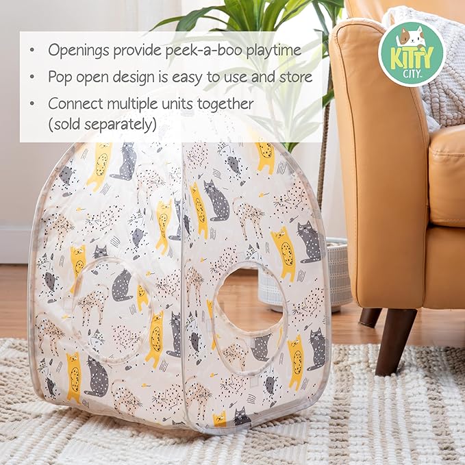 Kitty City Light Pink Cat-Themed Cat Play Furniture Set, Collapsible Pop-Up Cat Toys Combo with Cube, Tunnel & House, Indoor Cat Playground for Play, Hiding & Lounging
