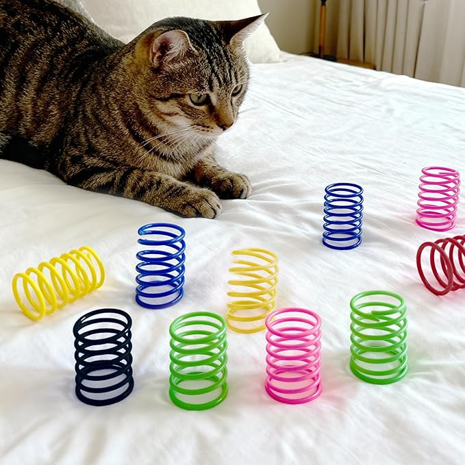 6Colors Plastic Spring Cat Toys, 90 Pack Spiral Springs for Indoor Cats to Swat, Bite, Hunt, Interactive Toys for Cats and Kittens