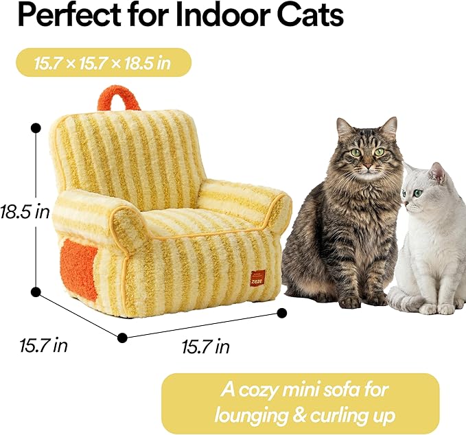 ZEZE Furniture-Style Sofa Pet Bed, Washable Plush Couch Bed with Bolstered Sides & Non-Slip Bottom for Dogs & Cats, Cozy Indoor Bed (Yellow, Small)