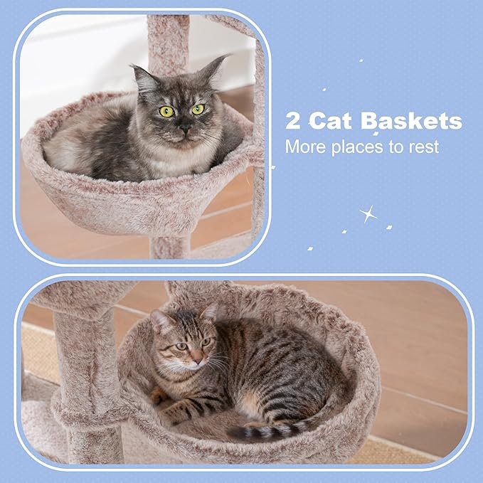 Hey-brother Cat Tree Tower, Scratching Posts with Extra Large Platform, Specious Condo, 2 Cozy Hammocks, Self-Grooming Brush for Indoor Adult Cats, Maine Coon 51.1 inches, Muchroom MPJ070MU