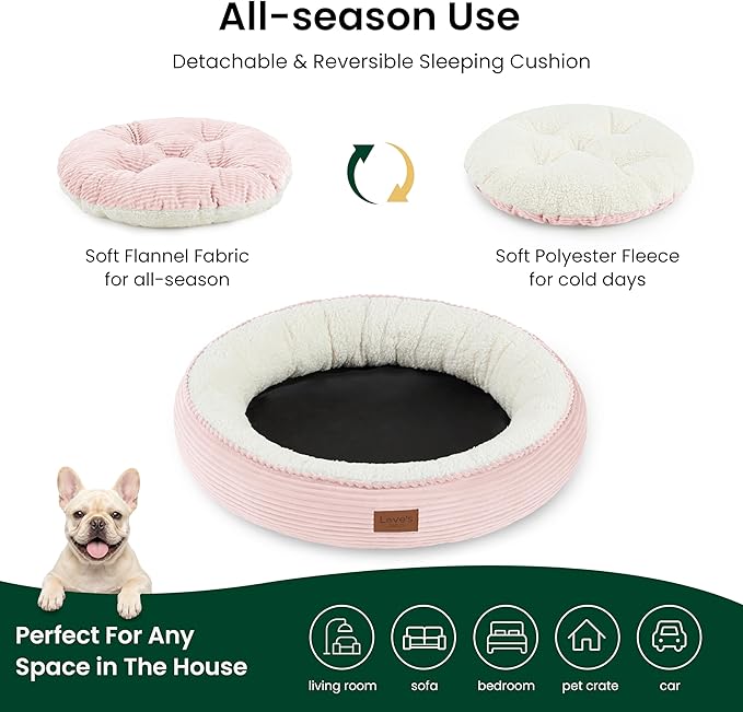 Love's cabin Round Donut Cat and Dog Cushion Bed, 30in Pet Bed for Medium or Large Dogs, Anti-Slip & Water-Resistant Bottom, Soft Durable Fabric Pet Beds, Washable Calming Cat Bed, Light Pink