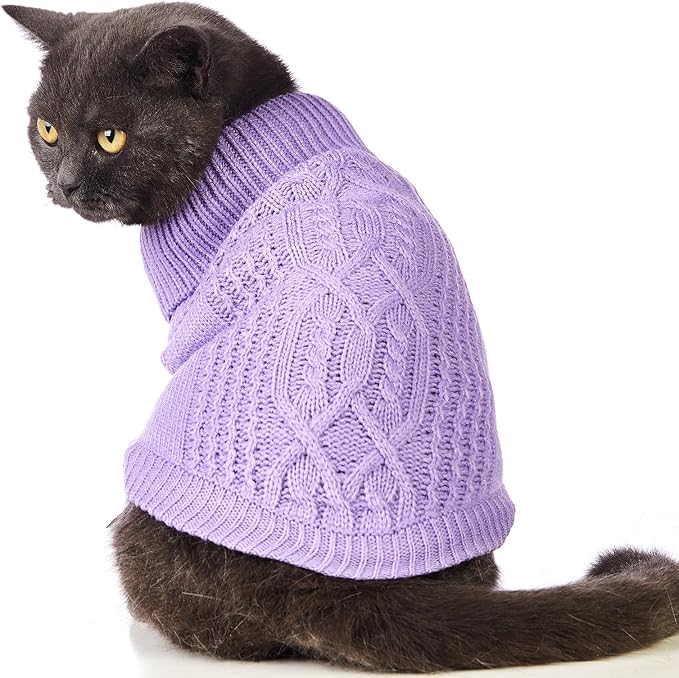 Stretchy Cat Sweater - 17 Colors & 6 Sizes | Snug Winter-Ready Knit for Boy/Girl Cats & Kittens(Purple, Small)