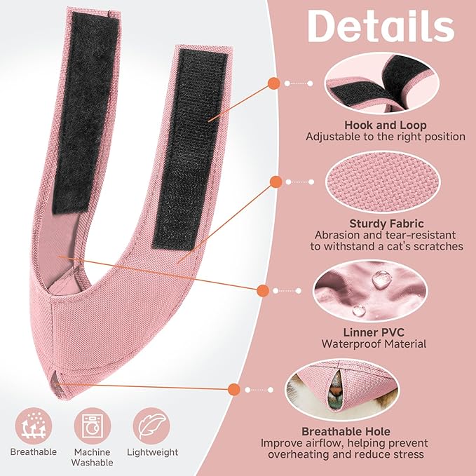 BARKLESS Cat Calming Muzzle for Grooming & Nail Trimming, Oxford Muzzle with Shading Design to Help Calm the Cat Down, Soft Head Cover to Prevent Biting & Scratching (Pink, L)
