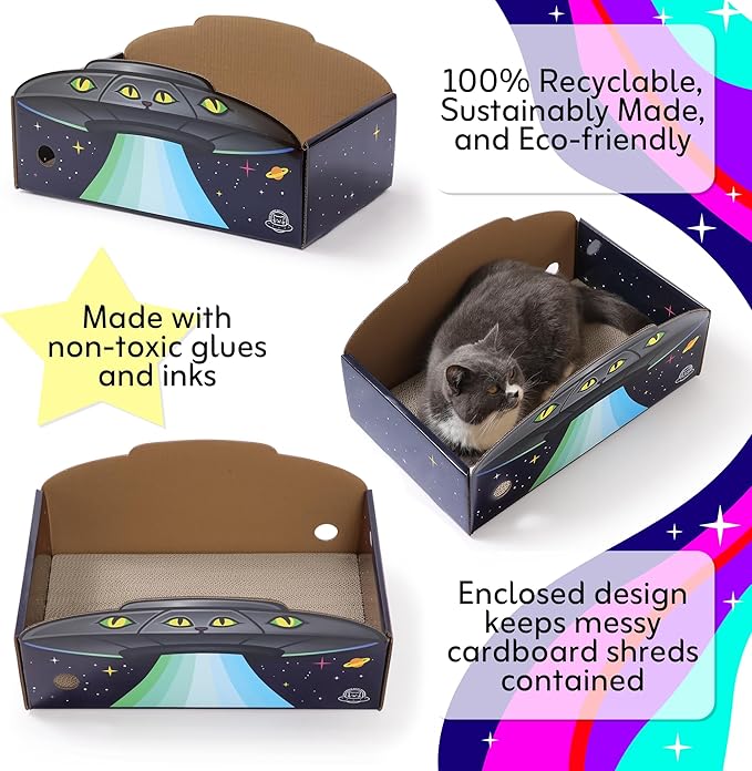 UFO Cat Scratcher Box, Extra Large 20" Cardboard Scratcher for Big Indoor Cats with Reversible Pad
