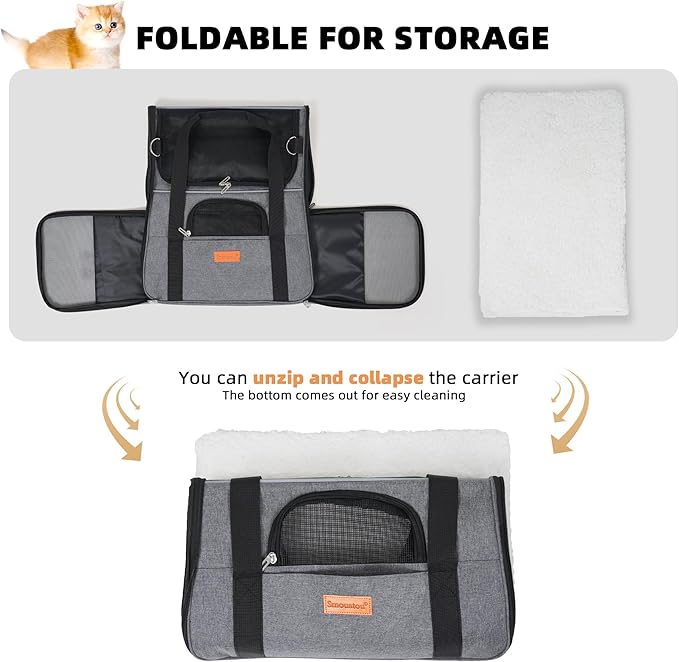 SMOUATOU Cat Carrier, Dog Carrier, Cat Bag Carrier, Cat Travel Carrier, Soft-Sided and Scratch-Proof mesh Cat Bag Pet Carriers, Travel Puppy Carry, Pet Home (Grey)