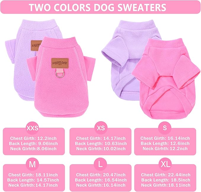 2 Pack Dog Sweaters with Leash Ring Fleece Dog Winter Clothes for Small Dogs Girl Boy Turtleneck Pet Sweatshirt Puppy Pullover Sweaters Cat Apparel Clothing, S, Pink Purple