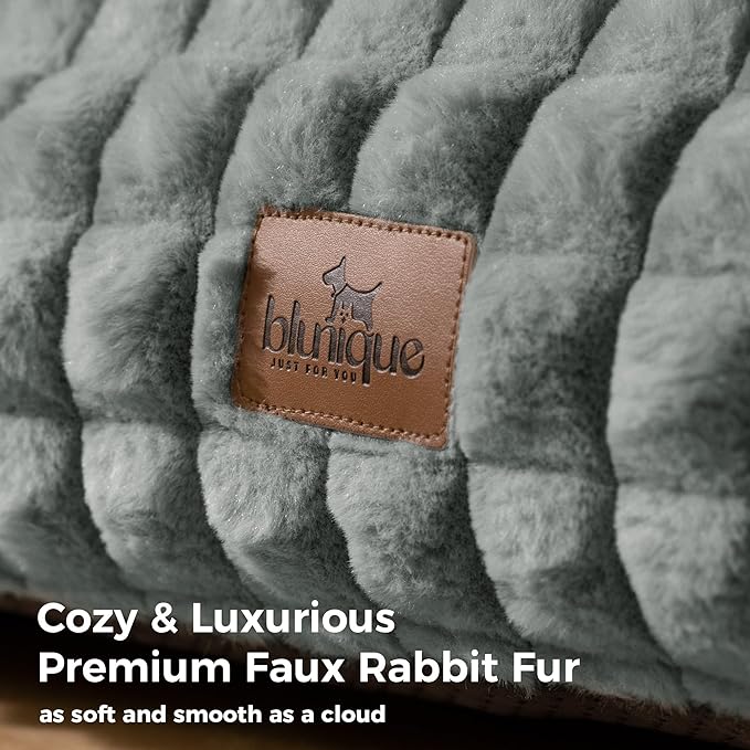Cute Cat Couch Bed – Supportive & Fluffy Pet Sofa with Faux Rabbit Fur Washable Cover in 3D Diamond Pattern, 24" Grey