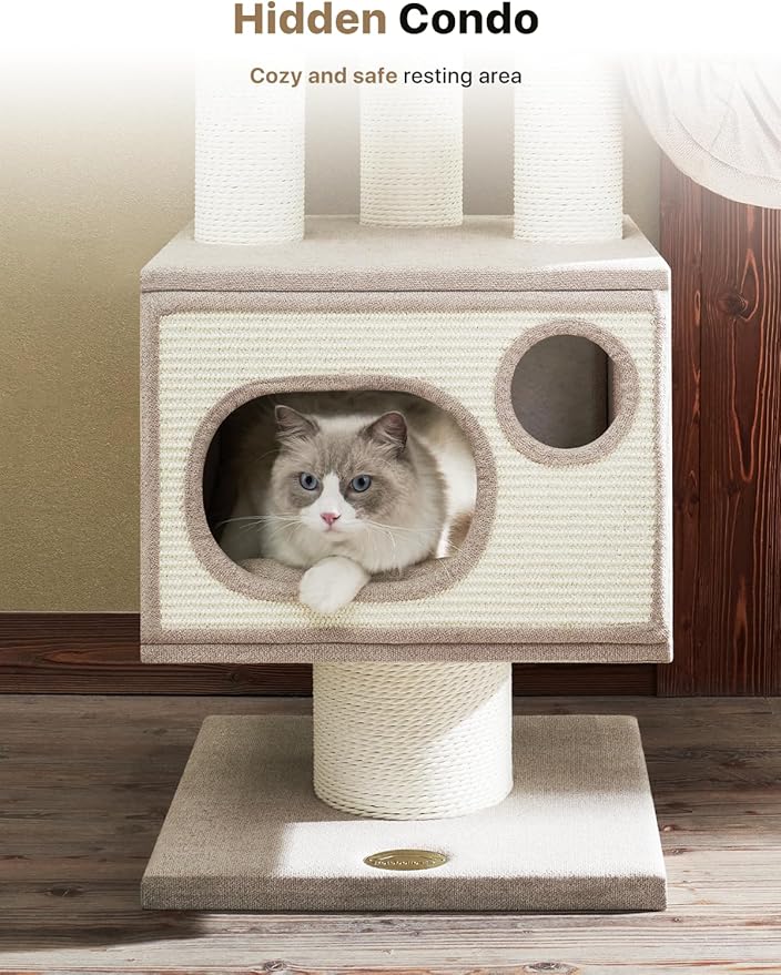 Sopapets Maine Coon Cat Tree Tower for Indoor Cats Large Adult,44.5 Inch Tall Unique Modern Cat Tree with Hammock,Sisal Scratching Post,Big Condo,Perch,Bed,Heavy Duty Luxury Sturdy Cat House,Furniture