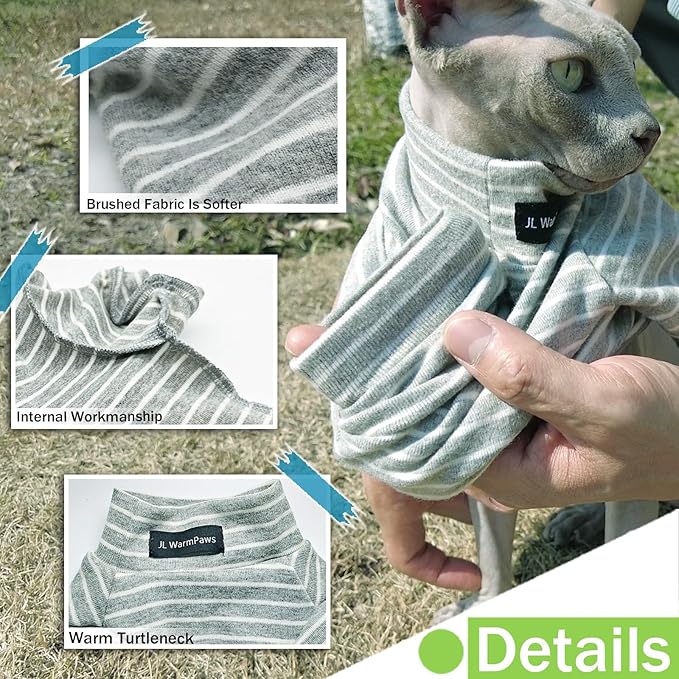 Sphynx Cat Sweater Hairless Cat Clothes Sweater Shirt Soft Warm Long Sleeves Pullover Pet Clothes Pajamas Dog Cloth for Small Dogs Jumpsuit Pet Sweaters (Striped, X-Large)