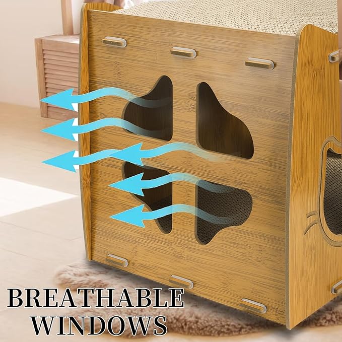 WRINGKIT Cat Scratcher House, 2 in 1 Cat Cardboard House with 2 Scratching Pads, Sturdy Cat House Lounge for Indoor Cats to Rest and Hide, Maximum Load Capacity 66 Lbs