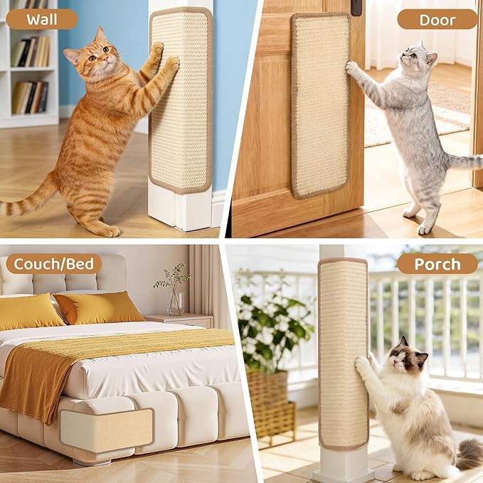 2 Pack Wall Coner Cat Scratcher with Tape, Natural Sisal Cat Corner Scratcher for Indoor Cats, Scratch Furniture Protector 20''x9.8'' + 15.7''x7.9''
