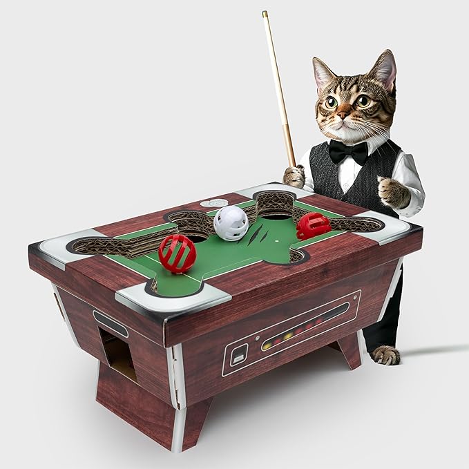 Suck UK - Interactive Cat Toy | Cat Toys for Indoor Cats Adult & Kitten Toys | Cardboard Scratcher | Scratching Board with Ball Toy for Play & Enrichment | Stop Cats Scratching Furniture - Pool Table