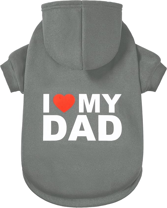 Dog Sweater Dog Hoodie Cold Weather Coat Hooded Sweatshirt for Puppies,Cats, Small Medium Large Dogs (Grey(I Love My Dad), Large/X-Large)