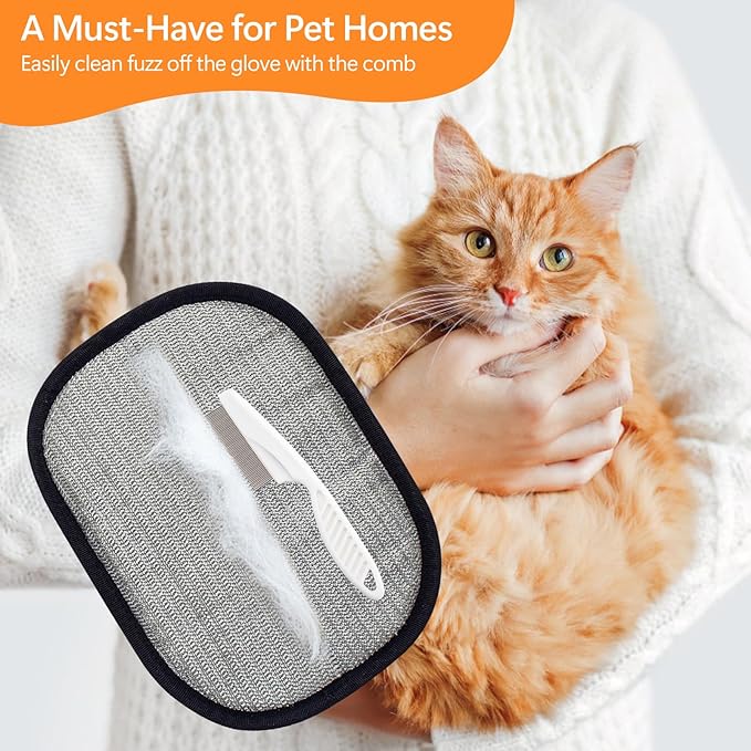 Pet Hair Removal Glove for Cats & Dogs, Upgraded Electrostatic Pet Fur Remover Gloves with a Fine-Tooth Comb Brush, Reusable Hair Removal Tool for Fabric Surface Couch, Car Seat (8.27" x 6.69")