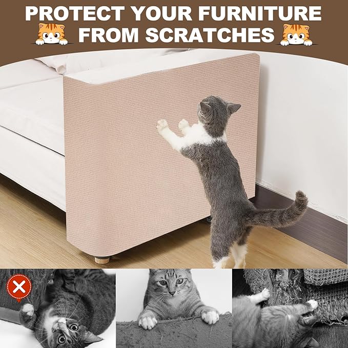 Cat Scratch Furniture Protector, 78.7"x15.8" Trimmable Anti-Scratch Mat with Adhesive Stickers & Thumbtacks, Self-Adhesive Scratch Pad for Couch, Sofa, Wall, Door and Cat Tree Khaki