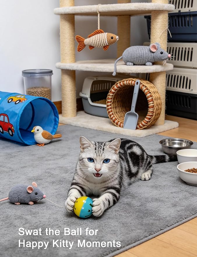 12 Pack Cat Toys 1.5 Inch Plastic Balls with Bell Colorful Hollow Interactive Chase Toys for Cats Kittens Indoor Outdoor Play