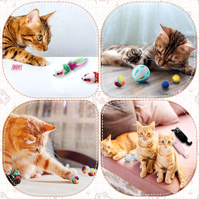 Shappy 150 Pcs Cat Toys for Indoor Cats Bulk, Kitten Toys Pack, Variety Interactive Gift Including Mice Rainbow Balls Spring Crinkle Balls Gift for Kitty Kitten Cat(Funny)