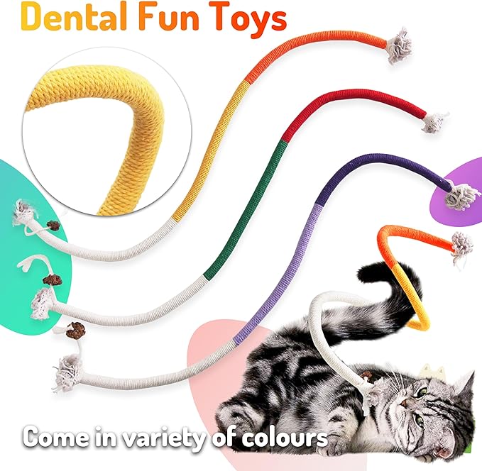 Cat Chew Toys 3PCS Sisal Ropes, Kitten Toys for Indoor Cats Teeth Cleaning Toys for Kitten, Bite Resistant Catnip Toys Interactive Cat Nip Kitty Kicker Toys for All Breeds