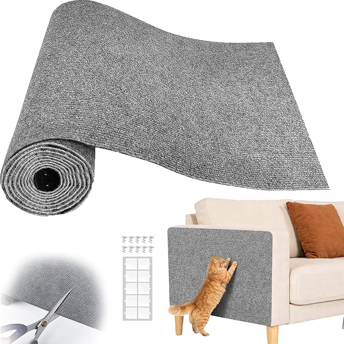 Cat Scratch Couch Furniture Protector, Adhesive Cat Scratch Pad Deterrent for Furniture, DIY Climbing Cat Scratcher Couch Protector from Cat Claws Scratching for Indoor (Grey, 39.3x15.8Inch)