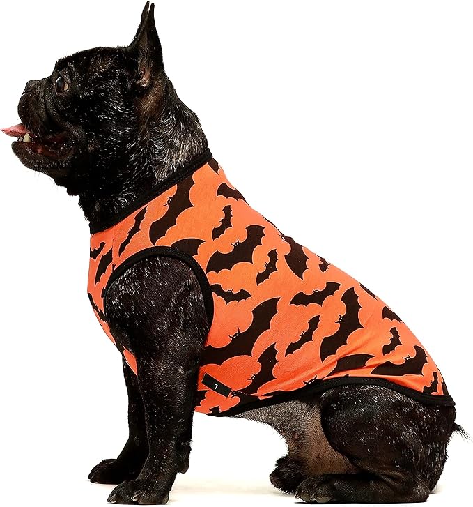 Fitwarm 100% Cotton Halloween Dog Clothes Scary Bat Dog Costumes Doggie Shirts Puppy Shirt Pet Vest Tank Top Cat Tee Orange Medium