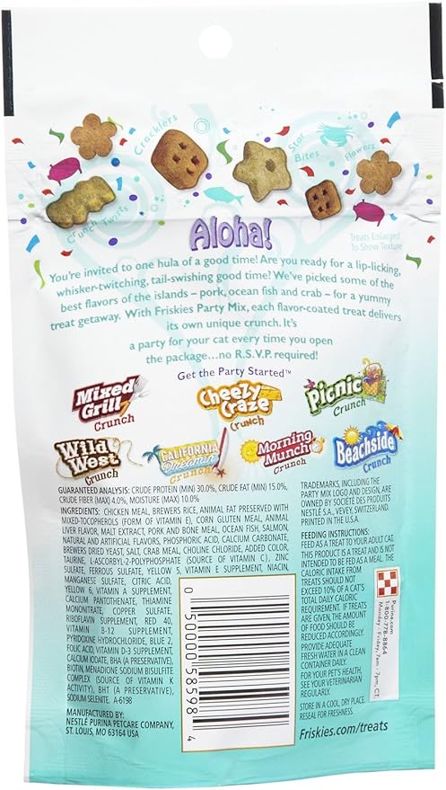 Friskies Party Mix Meow Luau Crunch - Pork, Ocean Fish & Crab - 10x2.1oz