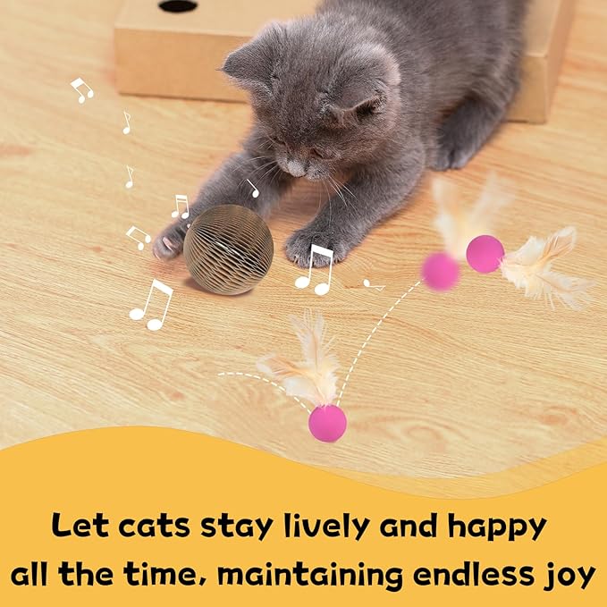 6 PCS Cardboard Cat Ball Toy with Bell & 3 PCS Cat Feather Ball Toy, Tear-resistant Interactive Cat Toy Set for Indoor Outdoor Playing Chewing Training Chasing and Exercise for Cats Stress Relief