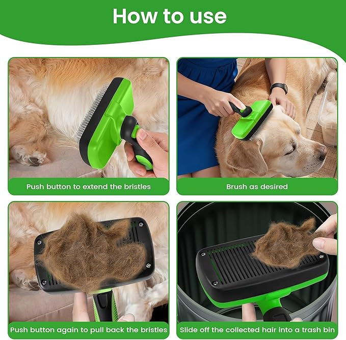 Pet Self Cleaning Slicker Brush and Pet Hair Removal Glove. A dog brush also a cat brush for Shedding,De-shedding, Massaging for Long and Short Haired Dogs, Cats.The Cleaning Glove has Improved Design
