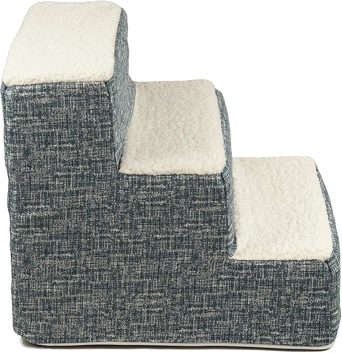 Majestic Pet 3 Step Portable Dog Stairs for Small Dogs to get on Bed Supports 250 lbs or Less – Dog Steps for High Bed with Machine Washable Cover Pet Stairs for Cats Palette Heathered Navy Blue Denim