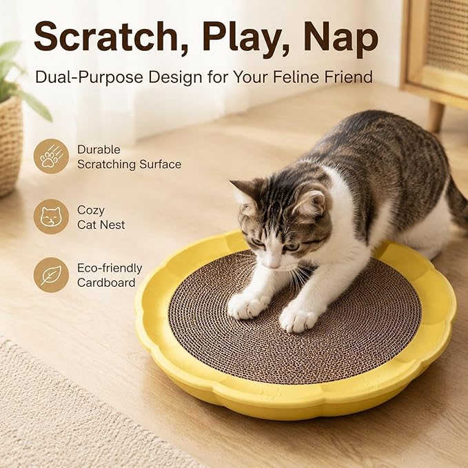 Gralara Round Cat Scratcher Sleeping Bed Lounge Furniture Protector Indoor Play Replacement Pad Circle Scratcher Pad for Indoor Cats, Yellow