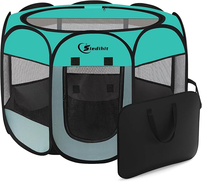 Pink Puppy Playpen for Middle Dog Cat, Dogs Tent Crate Cage Indoor/Outdoor, Portable Pop Up Dog Kennel with Carrying Bag for Rabbits, Removable Top (Green, Medium)