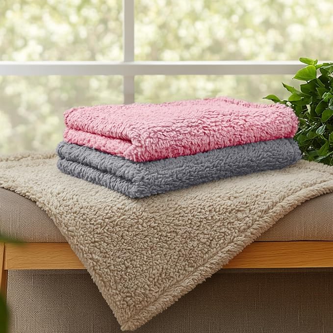 1 Pack 3 Calming Blankets Fluffy Premium Fleece Pet Blanket Soft Sherpa Throw for Dog Puppy Cat Beige/Pink/Grey Large (41" x31")