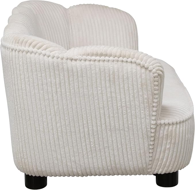 Paws & Purrs Retro Scalloped Back Sofa Style Pet Bed, Dog & Cat Couch with Tufted Cushion & Armrest, Stylish Indoor Pet Furniture, Cream