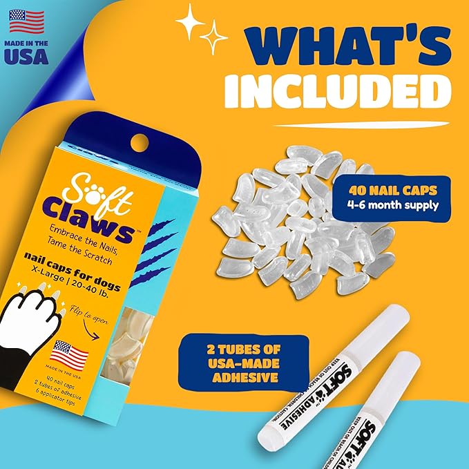 Soft Claws Nail Caps for Dogs with Non-Slip Design - 40 Dog Nail Covers for Long-Lasting Protection of Floors and Furniture - Sparkle Silver, X-Large