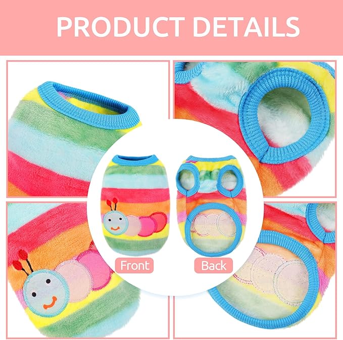 4 Pack Guinea Pig Clothes Rabbit Warm Vest Flannel Fleece Pet Costume T-Shirt for Small Animal Kitten Ferret Chihuahua Puppy (Rainbow, XX-Small)