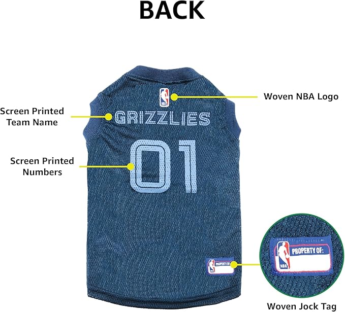 Pets First NBA MEMPHIS GRIZZLIES DOG Jersey, X-Large - Tank Top Basketball Pet Jersey