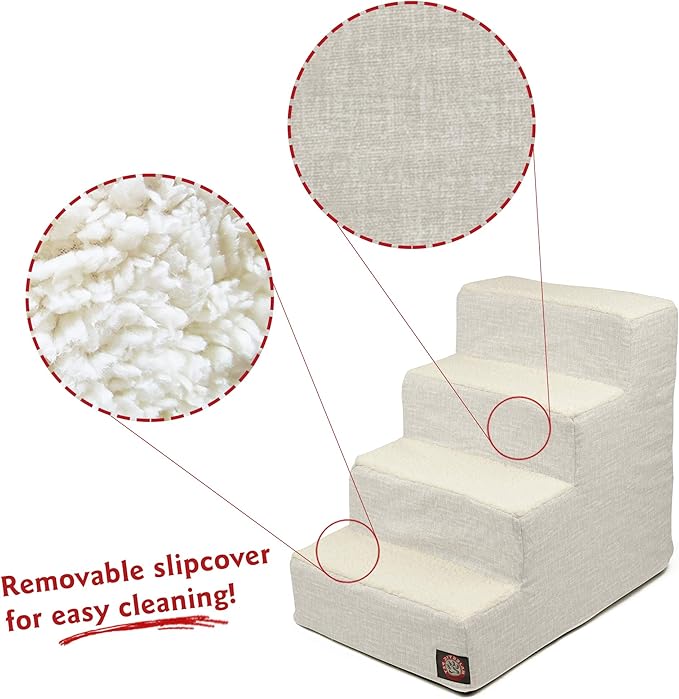 Majestic Pet 4 Step Portable Dog Stairs for Small Dogs to get on Bed Supports 25 lbs or Less – Dog Steps for High Bed with Machine Washable Cover – Pet Stairs for Cats Palette Heathered Gray