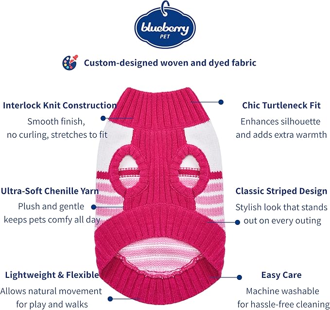 Blueberry Pet Pinky Princess Designer Chenille Dog Sweater in Pinky Princess, Back Length 20", Pack of 1 Clothes for Dogs