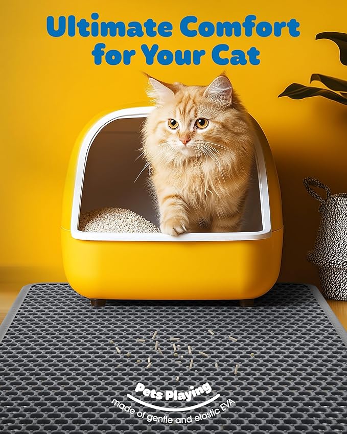 Cat Litter Mat - 30'' x 24'' Large Litter Trapping Mat, Easy to Clean Litter Box Mat, Waterproof, Urine-Proof, Non-Slip Kitty Litter Mats for Floor, Grey