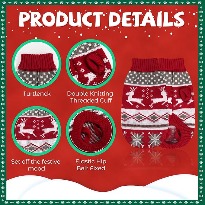 BWOGUE 2 Packs Cat Christmas Sweater Christmas Dog Sweaters Pet Cat Winter Knitwear Warm Clothes Pet Reindeer Snowflake Pet Sweaters for Kittys and Small Dogs