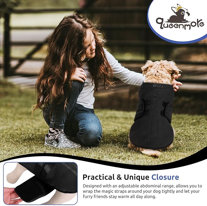 Queenmore Large Dog Sweaters, Soft Fleece Vest Pullover Pet Jacket with Leash Hole, Warm Winter Dog Clothes Cold Weather Doggy Dachshund Sweater for Large Dogs Cats Boy or Girl (Black, L)