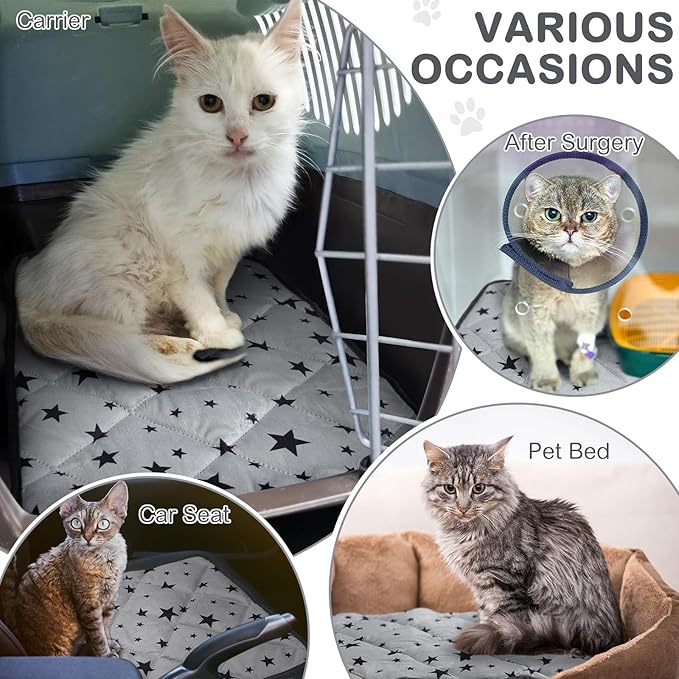 Namalu 4 Pack Self Warming Cat Bed Self Heating Cat Mat Star Pattern Soft Dog Crate Pad Thermal Pet Mat Anti Slip Kennel Dog Washable Warming Bed for Outdoor Indoor(18 x 24 Inch,Gray)
