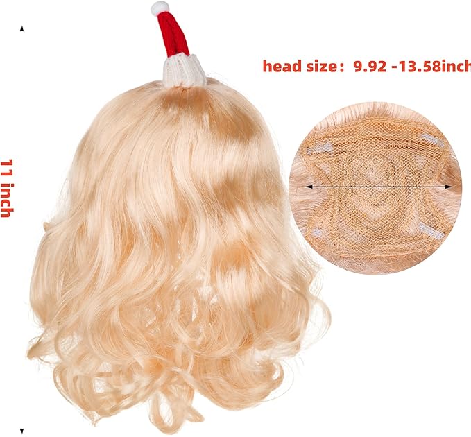 Christmas Dog Cat Pet Wig for Small Medium Large Dog Cosplay Costumes (Gold)