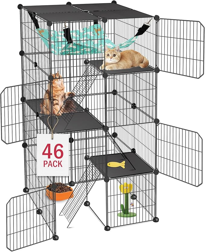 VISCOO Cat Cage, 4-Tier DIY Cat Enclosures Catio, Cat Playpen Indoor & Outdoor with Hammock, Detachable Metal Wire Kennel Cats Crate, 2x2x4 Exercise Place for 1-3 Cats/Kitten