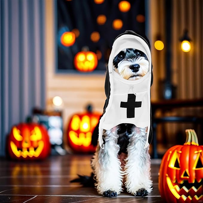 PET SHOW Nun Dog Costume for Small Medium Dogs Halloween Cosplay Outfit Black White Cloak Dress Up Adjustable Pets Apparel Holiday Party Clothes Boys Girls(M/L)
