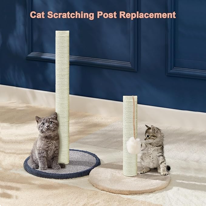 Cat Tree Replacement Post, 2 Pack 9.84in (Connectable to 19.7in/50cm) Cat Scratching Post with M8 Screws, Natural Sisal Cat Tower Parts for Cat Tree Repair