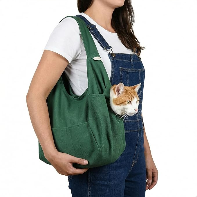Cat-in-the-Bag Cozy Comfort Carrier - Small Green Pet Carrier and Cat Carrier Soft for Cutting Nails, Vet Visits, Medication Administration, Dental Care, & Travel
