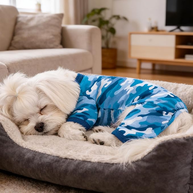 Dog Summer Pajamas Onesie Soft Breathable Puppy Jumpsuit Lightweight Dog Clothes for Small Medium Dogs Cat Pet Clothes (Sea Blue, Small)