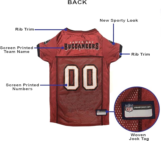 Pets First NFL Tampa Bay Buccaneers Dog Jersey, Size Medium, Football Shirt Costume for Pet, Dog Sports T-Shirt, NFL Team Clothing for Cats, Licensed Pet Apparel Available in 7 Sizes and 32 Teams