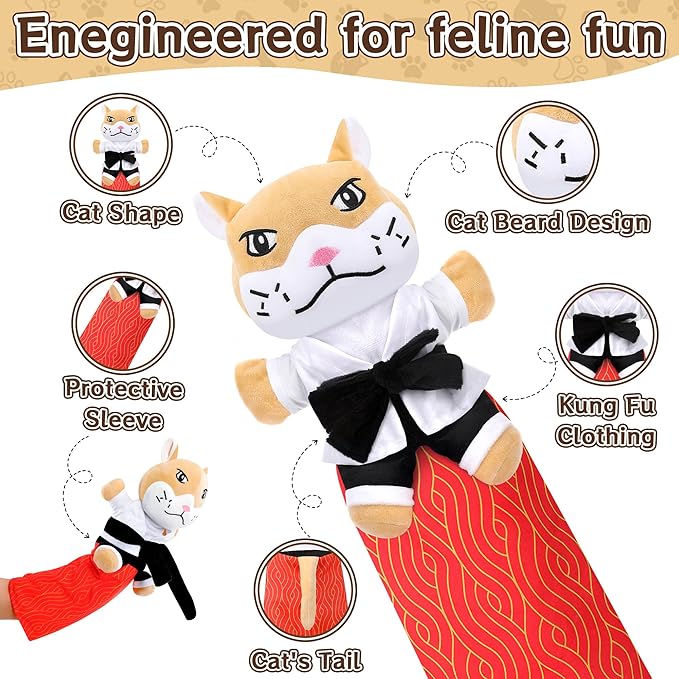 Cat Wrestling Glove - Cat Puppet Wrestler Toy with Tough Padding for Safe Interactive Play, Cat & Dog Wrestling Interactive Toy with Fish Toys, Kids & Pet Safe for Training & Exercise (A)