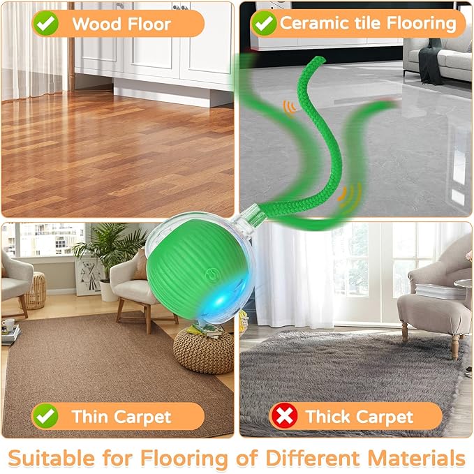 Goosheep 2025 New 1Pack Cat Ball Kitten Toys for Indoor Interactive Kitty Ball Toy Speedy Tail 360° Automatic Rolling for Dog, Cat(Green)